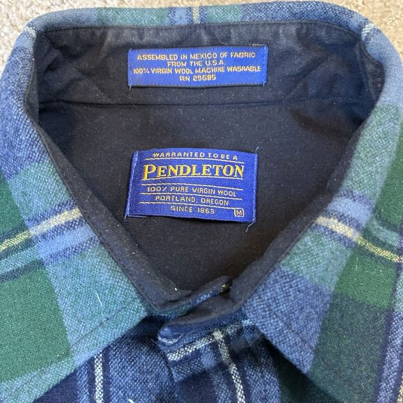 Pendleton Shirt Mens Medium Green Blue Wool Flannel Plaid Outdoor Gorpcore Cabin - Picture 6 of 12